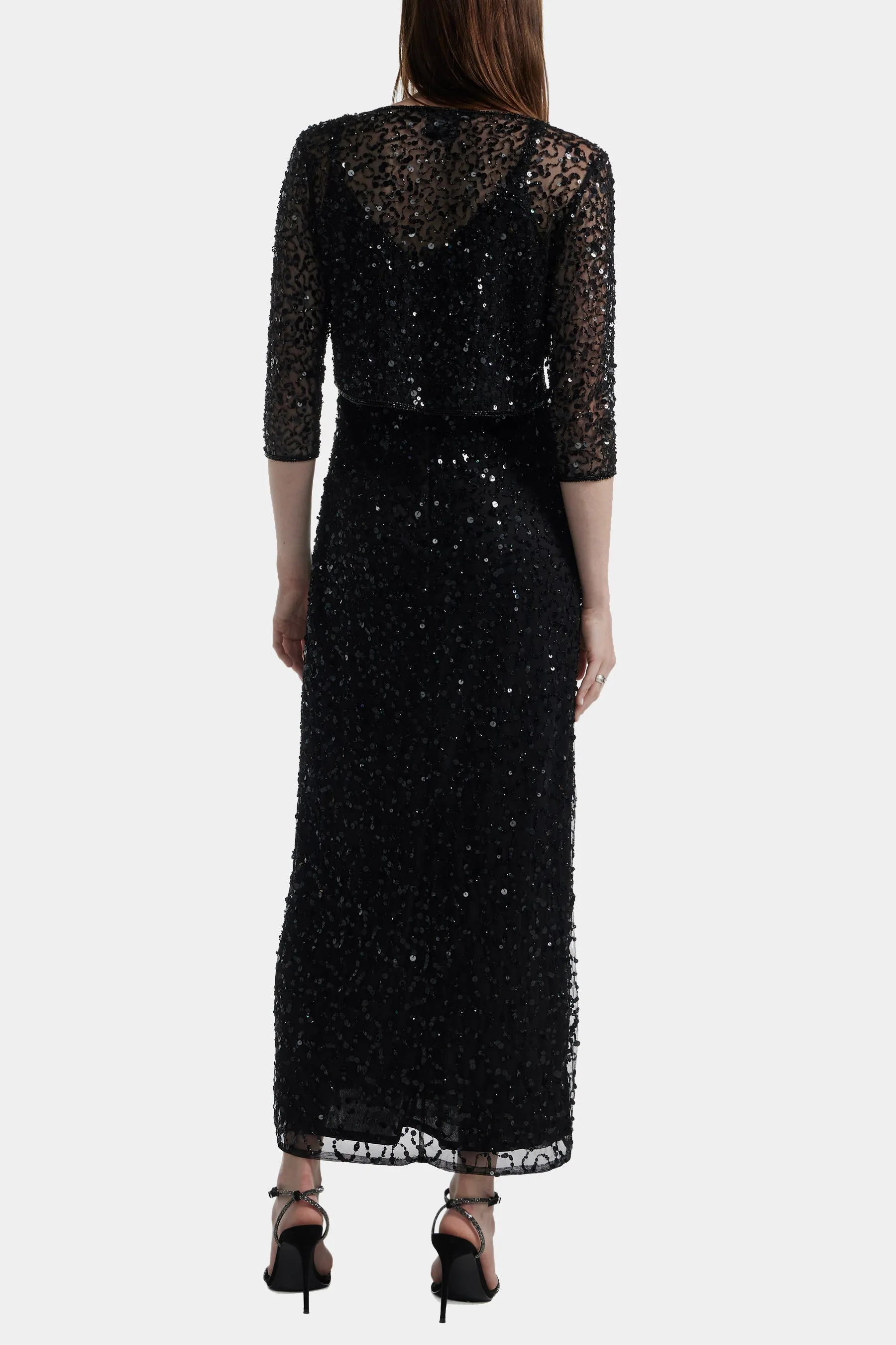 Sequin Beaded Jacket Long Dress