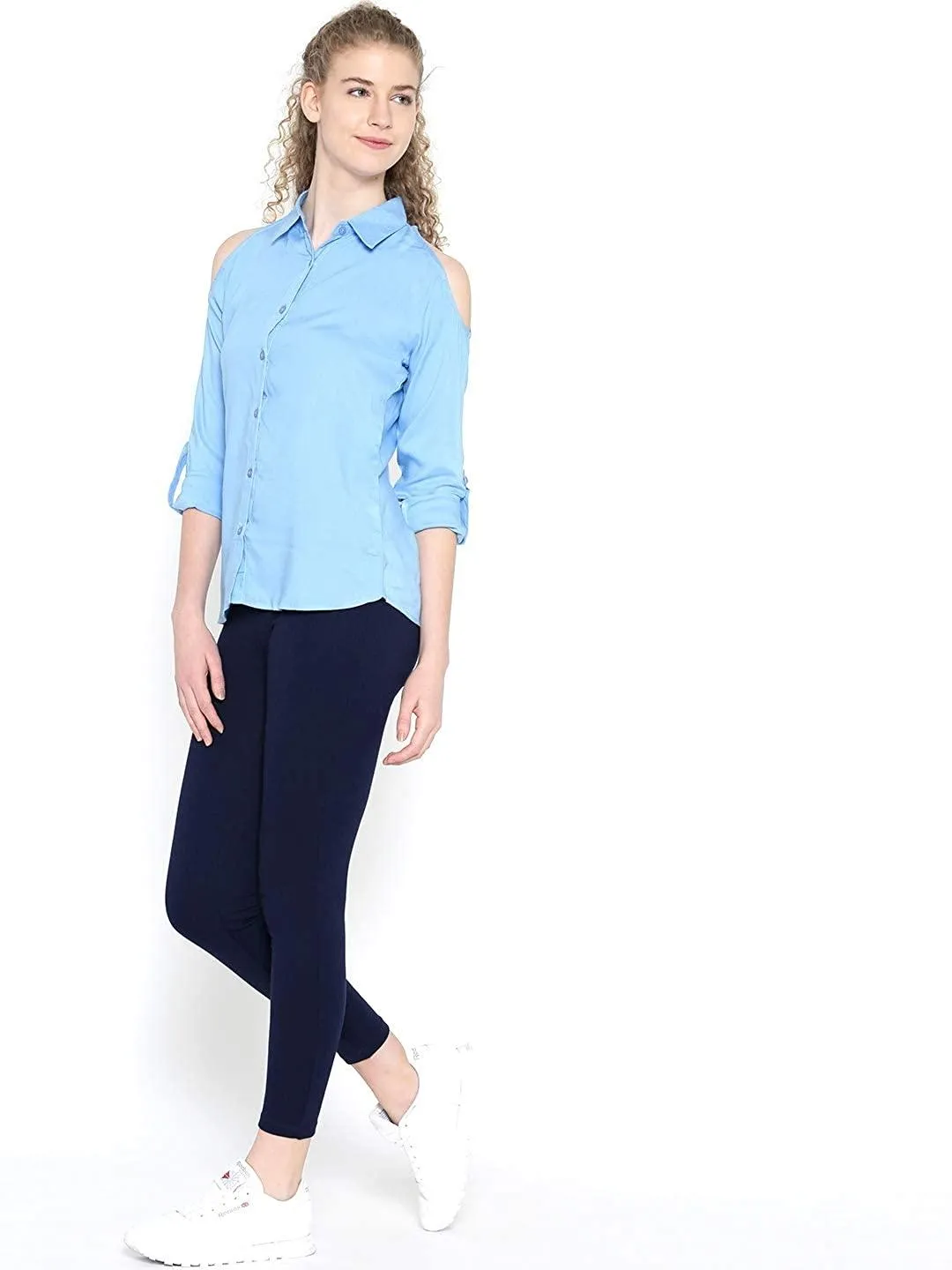 Style Quotient Women Blue Spread Collar Solid Fashion Shirts