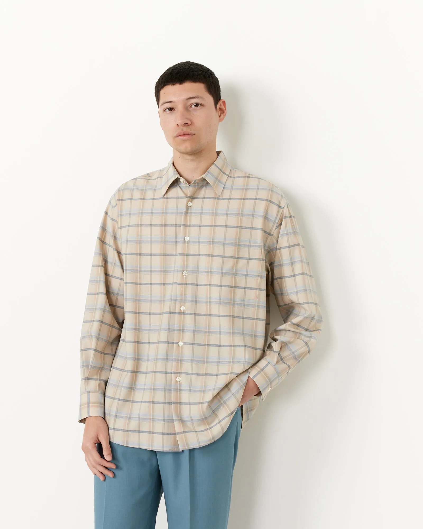 Super Light Check Shirt in Light Beige