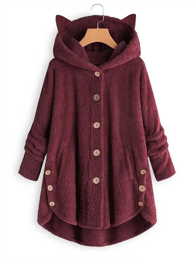 Warm and Stylish Women's Oversized Sherpa Fleece Hooded Jacket