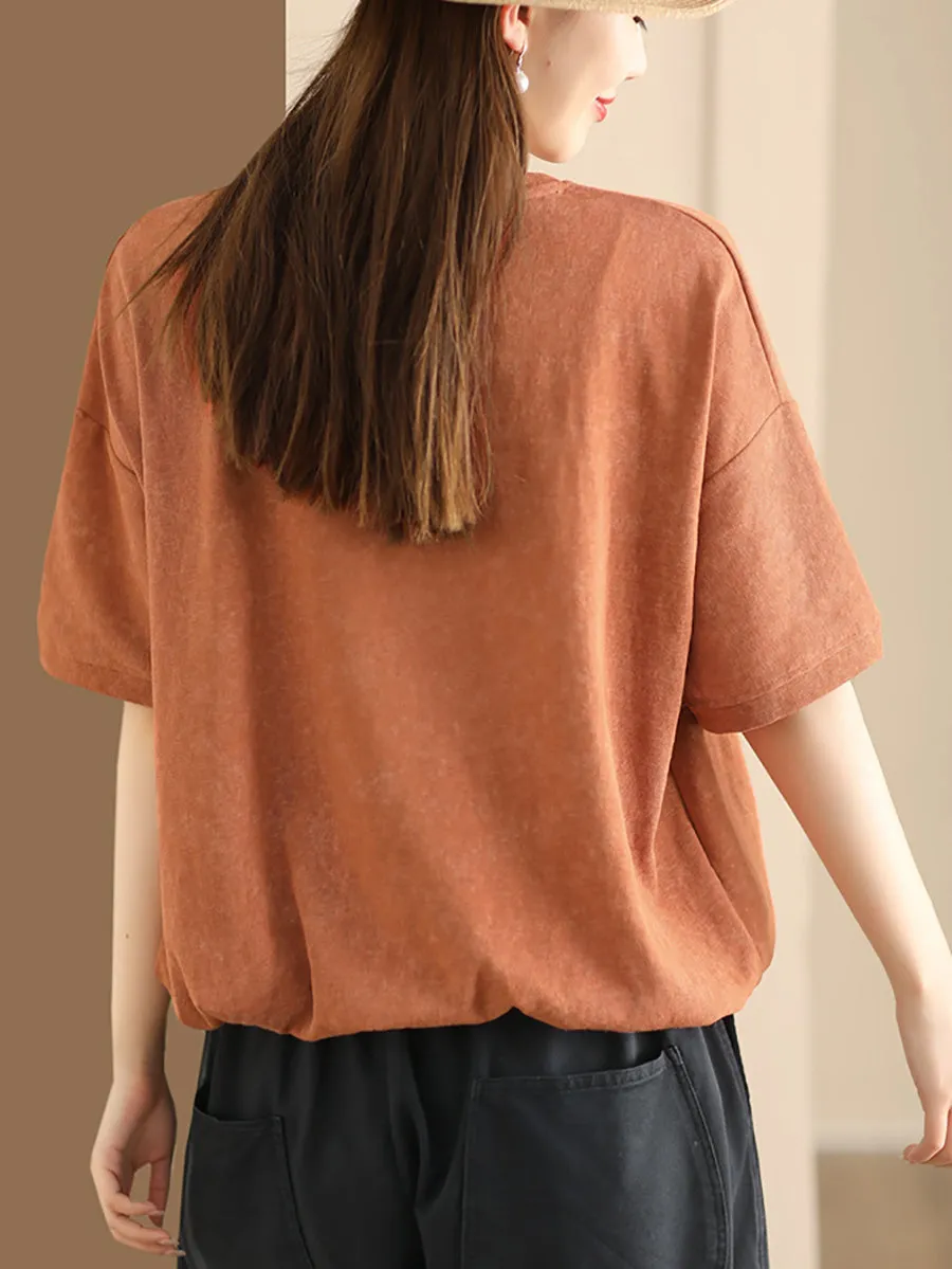 Women Summer Casual Drawstring Hem Cotton Shirt KL1040