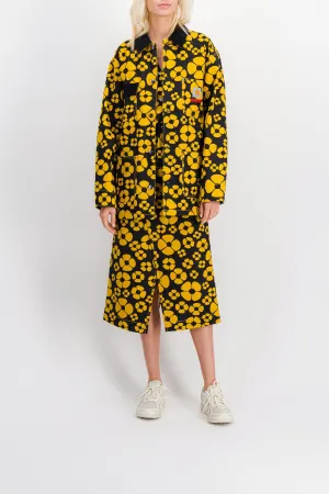 Yellow-black flower printed boyfriend shirt with front pocket